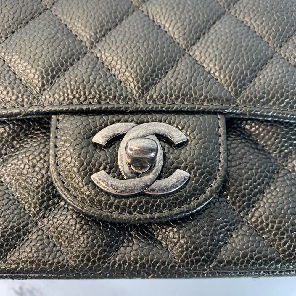 ❌❌ CHANEL 17S Metallic Charcoal Square Classic Caviar Mini Quilt Flap Bag CC RHW - Picture 7 of 17